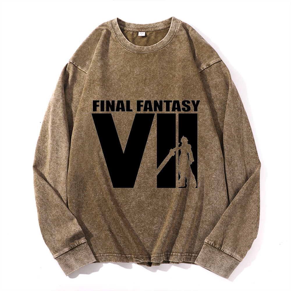 Vintage Cotton Wash Crewneck Long-Sleeve T-Shirt