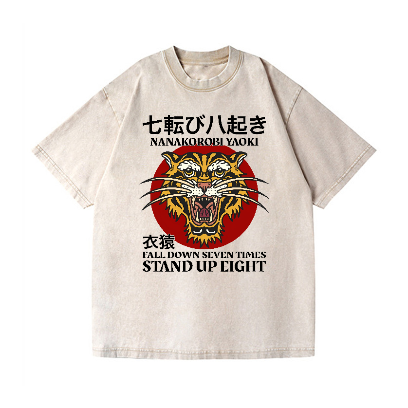 Nanakorobi Yaoki Tiger  Vintage Wash Japanese Design T-Shirt