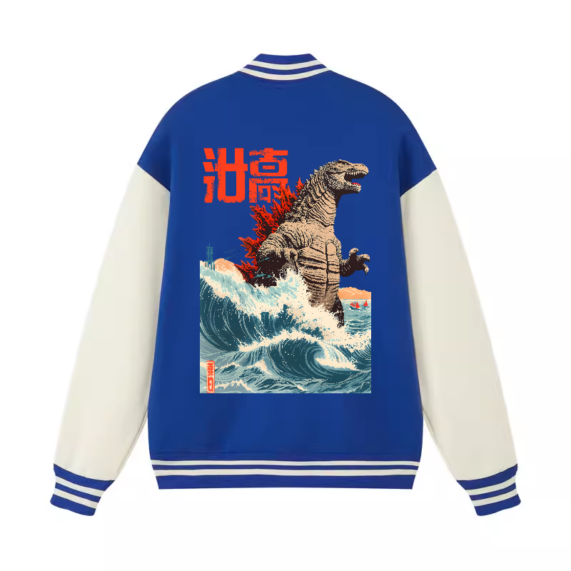 Kaiju Wave Vintage Cotton Varsity Jacket