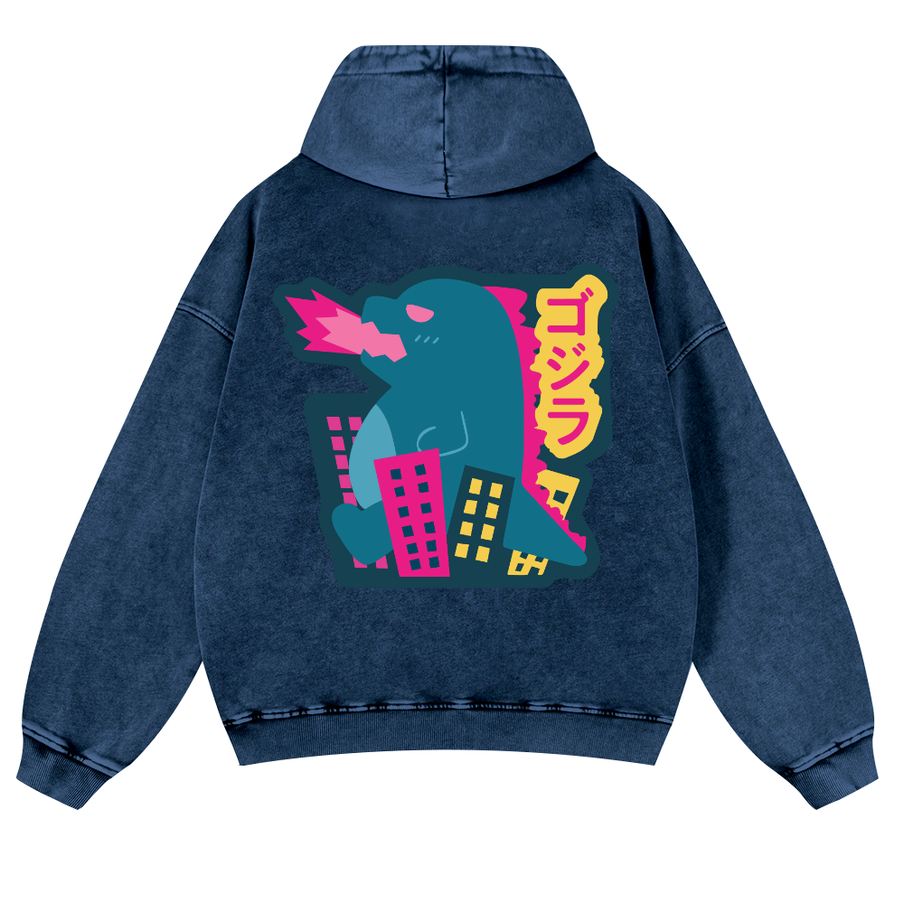 Kaiju Vintage Washed Cotton Back Art Hoodie