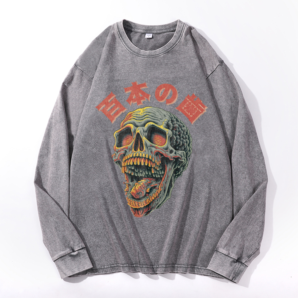 Vintage Cotton Wash Crewneck Long-Sleeve T-Shirt