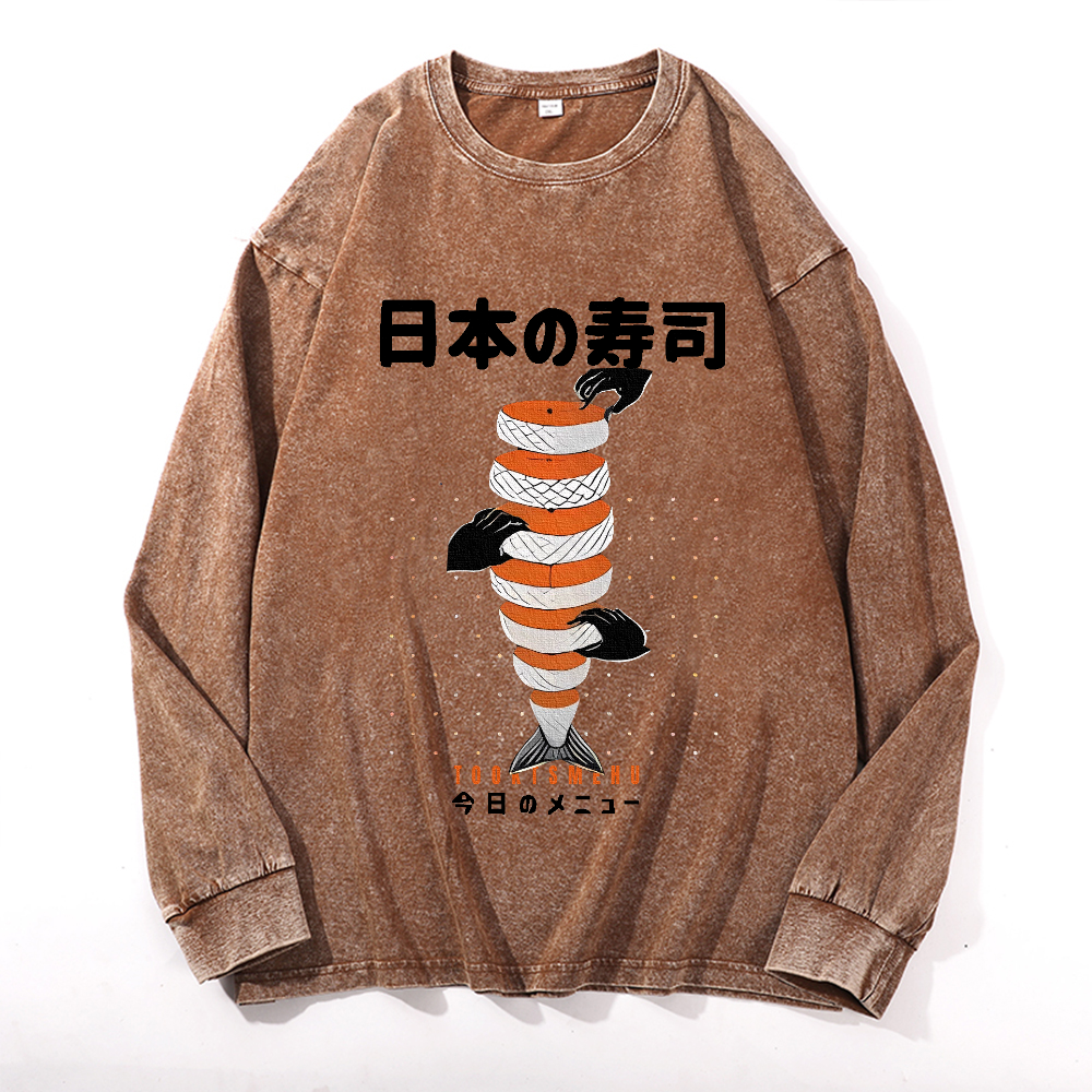 Vintage Cotton Wash Crewneck Long-Sleeve T-Shirt