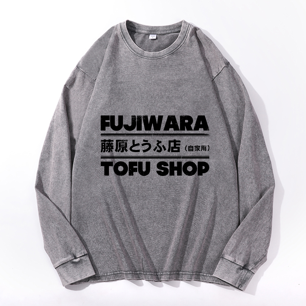 Vintage Cotton Wash Crewneck Long-Sleeve T-Shirt