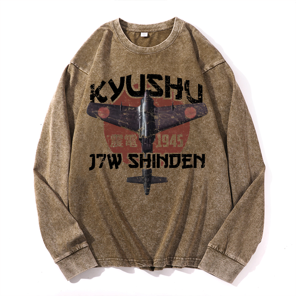 Kyushu J7W Shinden Fighter Vintage Cotton Wash Long-sleeve T-shirt