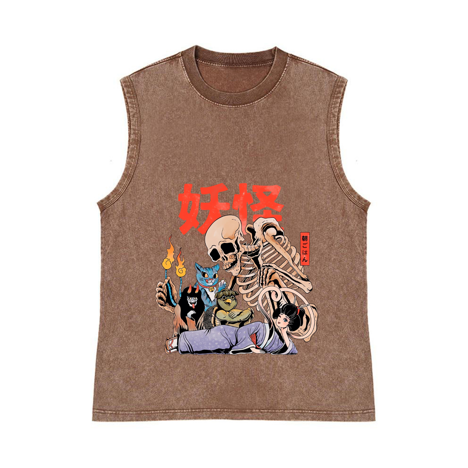 A Mysterious Group of Japanese Yokai Catzilla Pure Cotton Wash-Dyed Sleeveless Tank Top