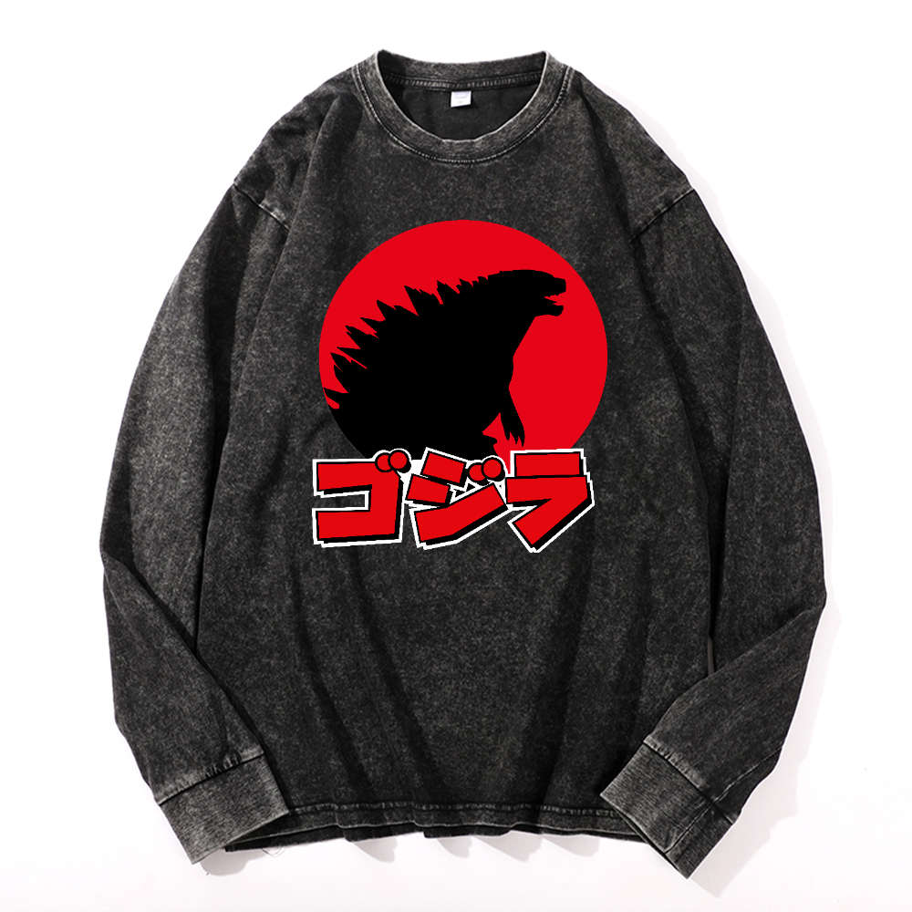 Kaiju Vintage Cotton Wash Crewneck Long-Sleeve T-Shirt