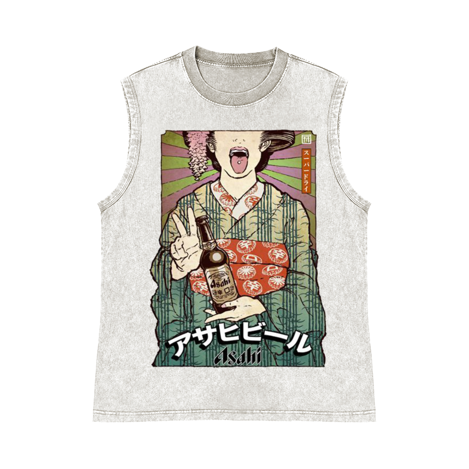 Asahi Breweries Pure Cotton Wash-Dyed Sleeveless Tank Top