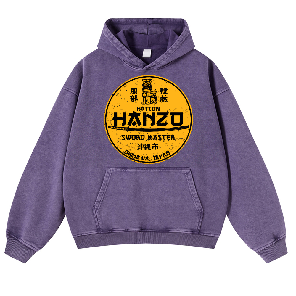 Hattori Hanzo Komainu Okinawa Japan Design Vintage Washed Thick Cotton Hoodie