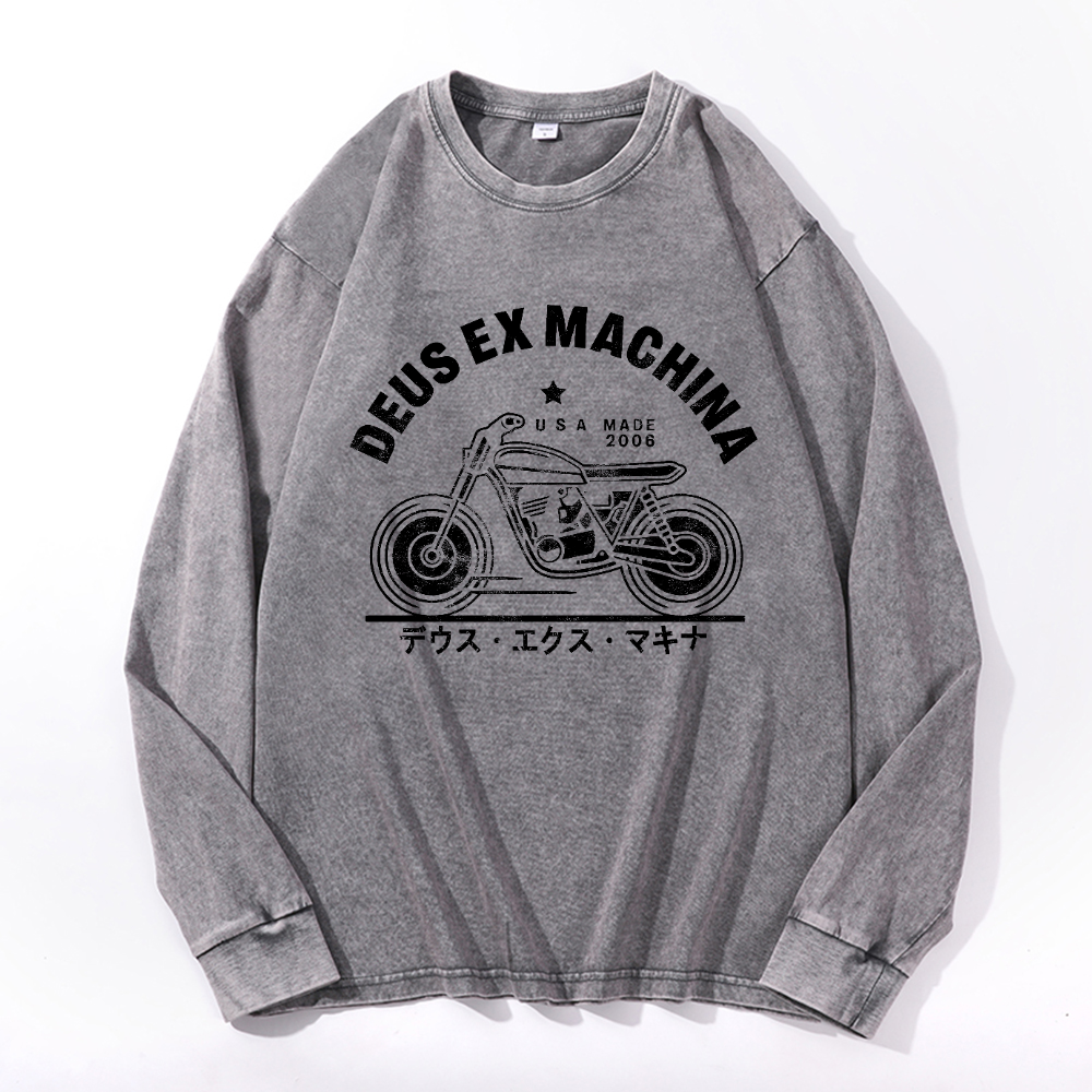 Deux Ex Machina Motorcycle Bike Vintage Cotton Wash Long-sleeve T-shirt
