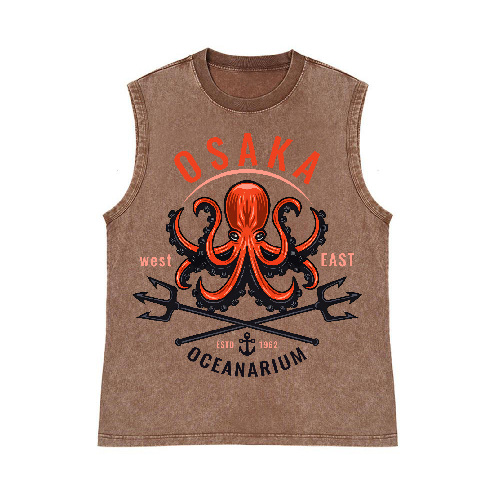 Osaka Octopus Pure Cotton Wash-Dyed Sleeveless Tank Top