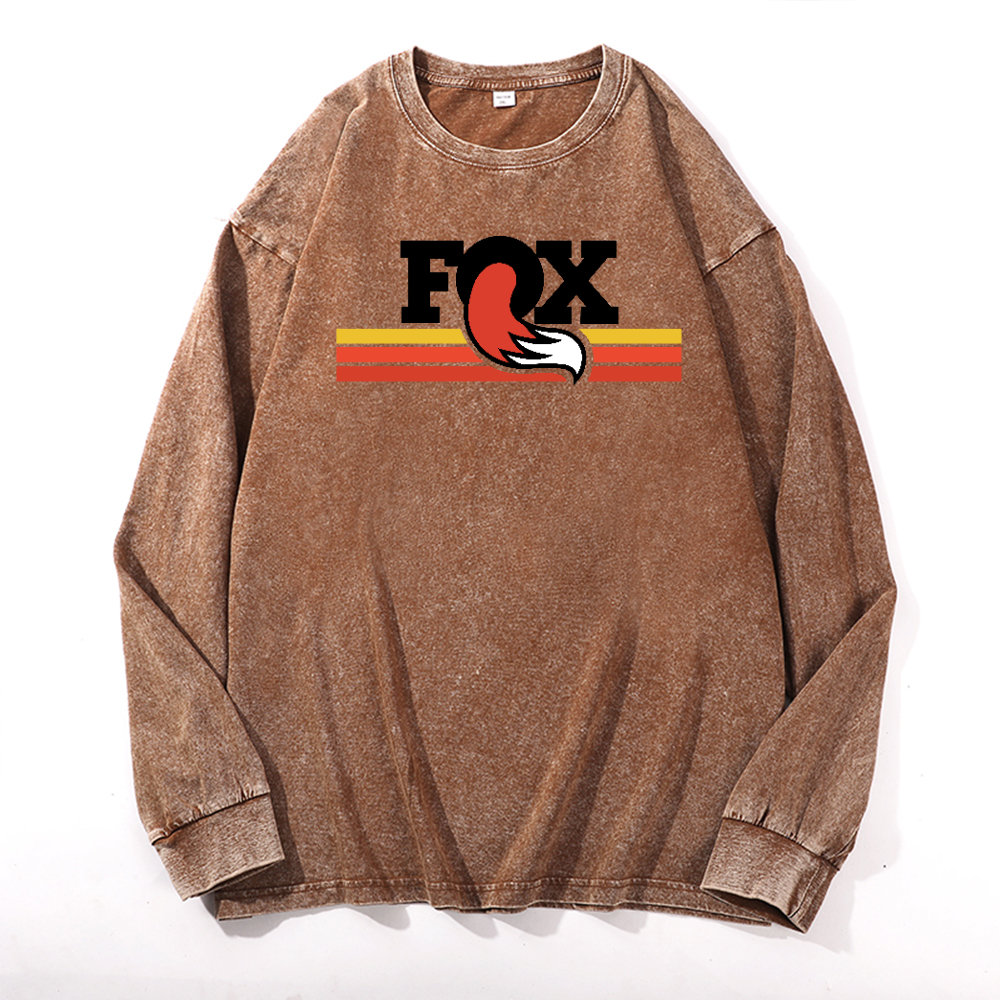 FOX Vintage Cotton Wash Crewneck Long-Sleeve T-Shirt