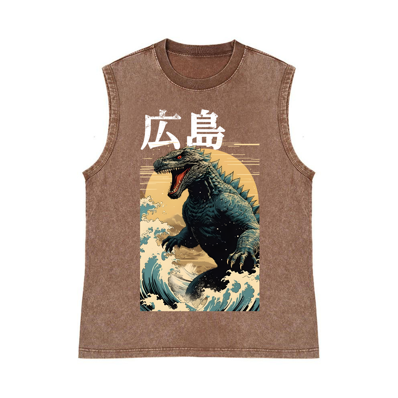 Hiroshima Kaiju Pure Cotton Wash-Dyed Sleeveless Tank Top