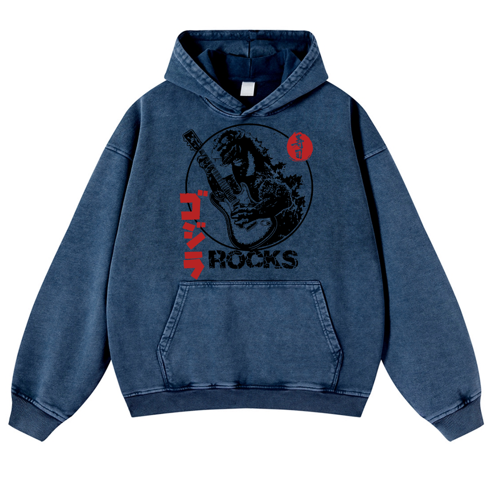 Rock Kaiju Vintage Washed Thick Cotton Hoodie
