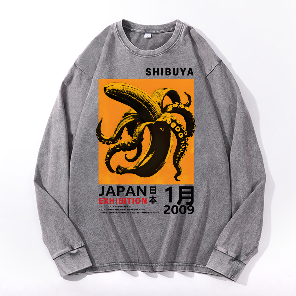 Shibuya Banana Octopus Vintage Cotton Wash Long-sleeve T-shirt