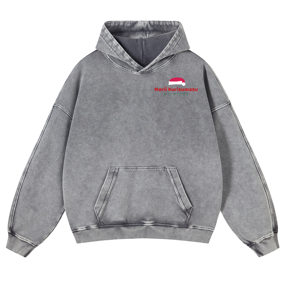 Christmas Octopus Vintage Washed Cotton Back Art Hoodie