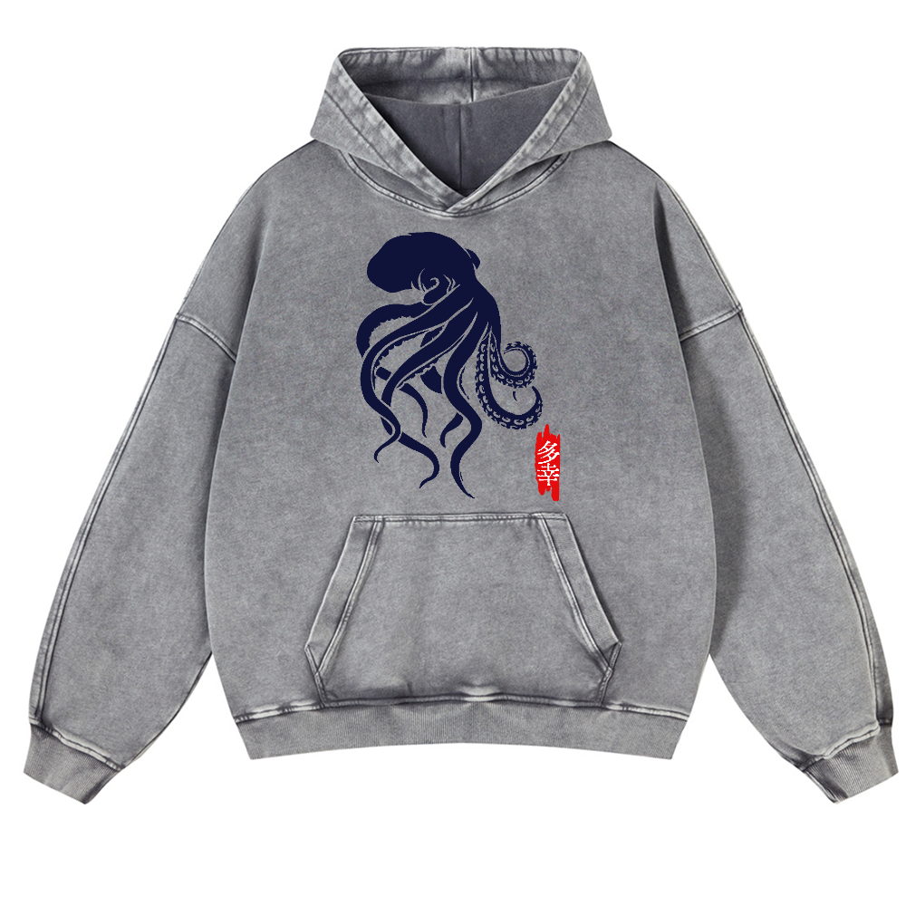 Octopus Vintage Washed Thick Cotton Hoodie
