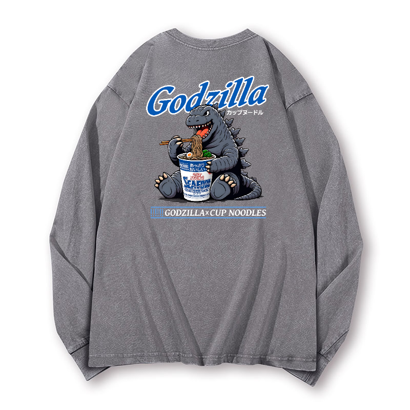 Cup Noodles Kaiju Vintage Washed Cotton Back Art Long-sleeve T-shirt