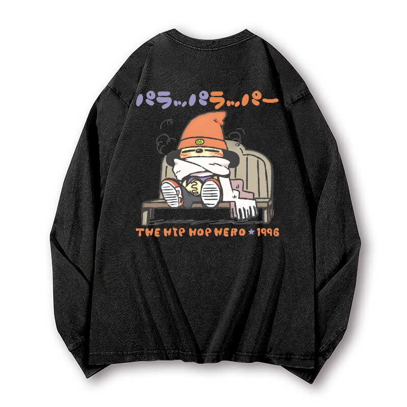 PaRappa the Rapper Vintage Washed Cotton Back Art Long-sleeve T-shirt