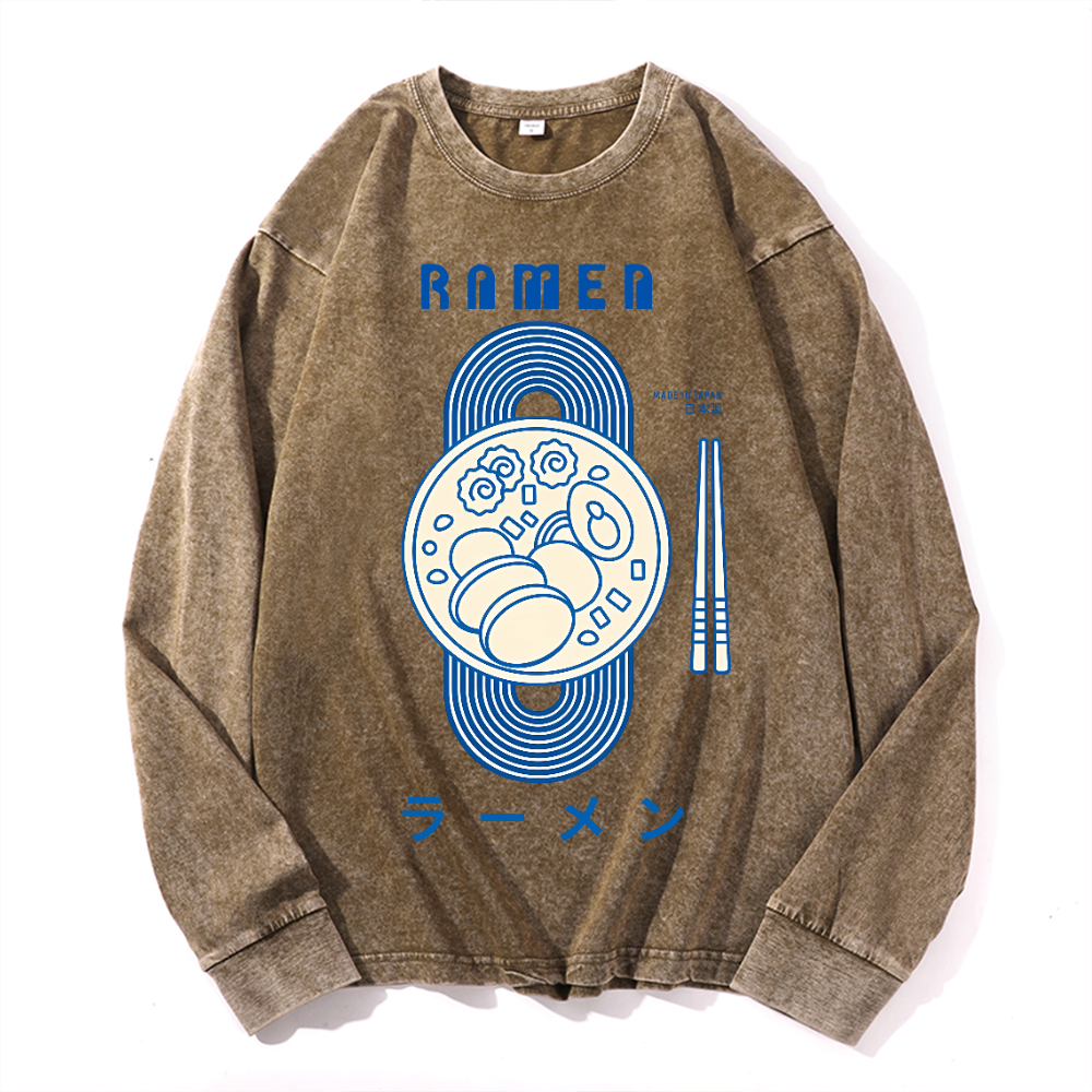 Vintage Cotton Wash Crewneck Long-Sleeve T-Shirt
