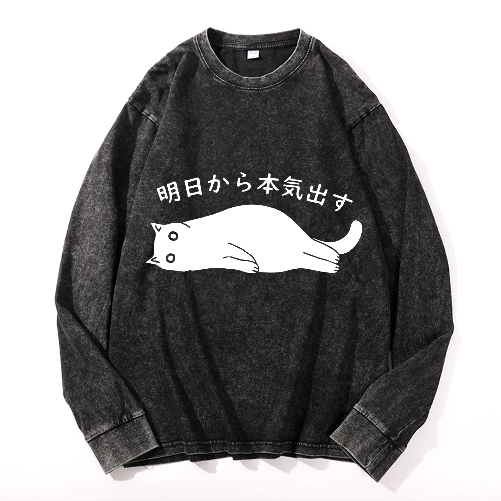 Get Serious from Tomorrow Onwards Vintage Cotton Wash Crewneck Long-Sleeve T-Shirt