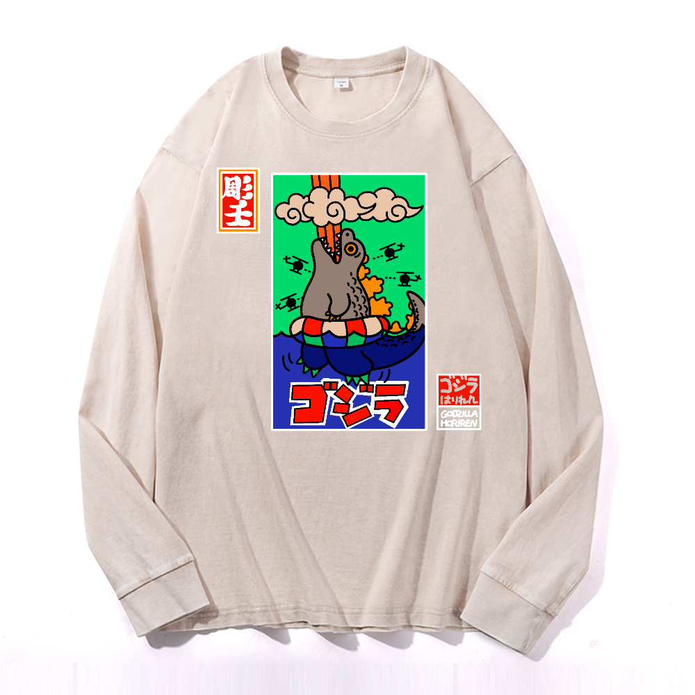 Kaiju Vintage Cotton Wash Crewneck Long-Sleeve T-Shirt