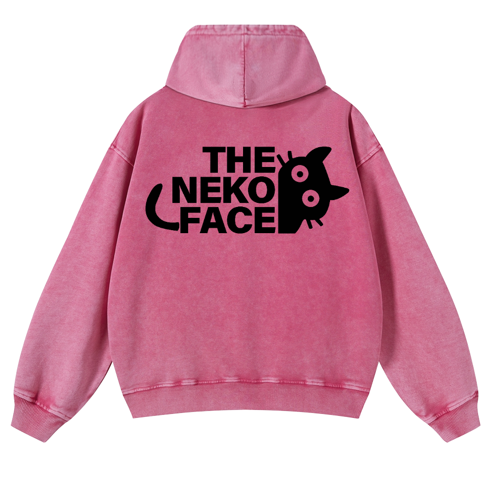 The Neko Face Vintage Washed Cotton Back Art Hoodie