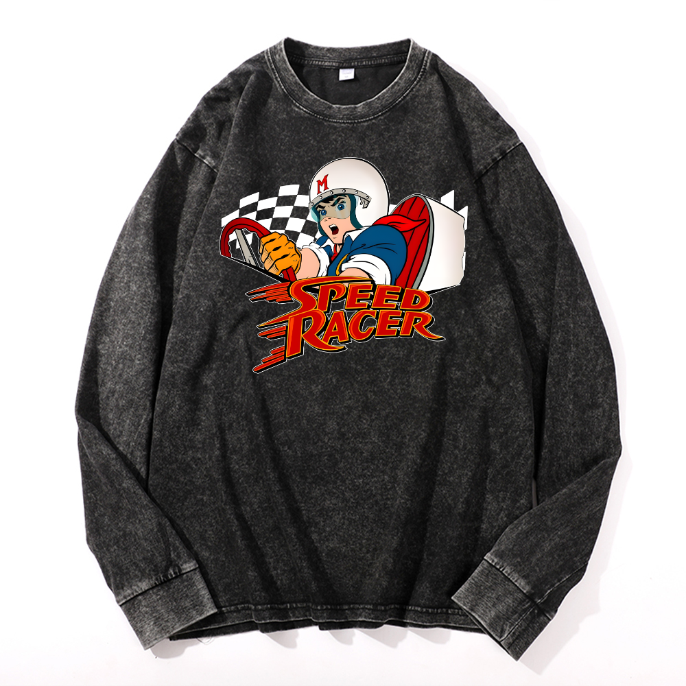 Speed Racer Vintage Cotton Wash Crewneck Long-Sleeve T-Shirt