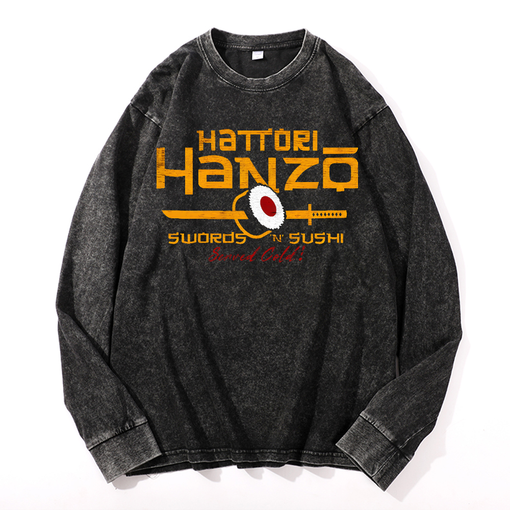 Okinawa Hattori Hanzo Vintage Cotton Wash Crewneck Long-Sleeve T-Shirt