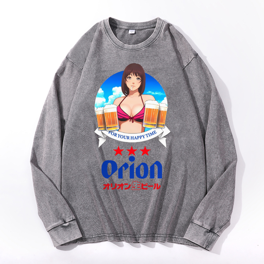 Vintage Cotton Wash Crewneck Long-Sleeve T-Shirt