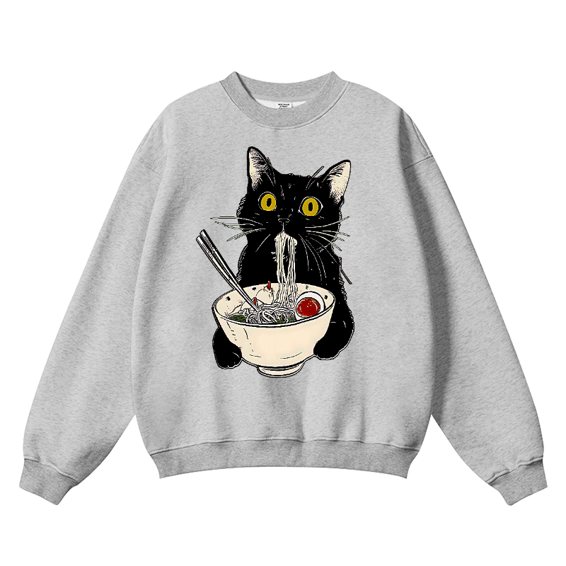 Cat Ramen Vintage Cotton Blend Crewneck Sweatshirt
