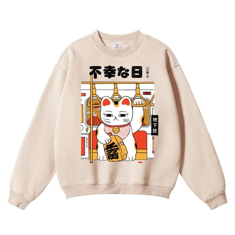 Unlucky Cat Vintage Cotton Blend Crewneck Sweatshirt