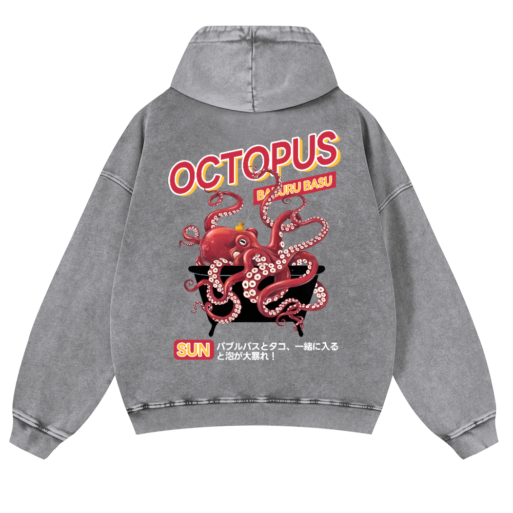 Bubble Bath Octopus Vintage Washed Cotton Back Art Hoodie