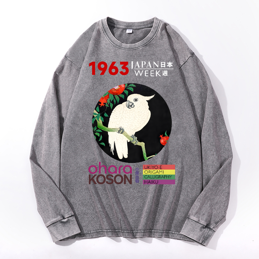 Ohara Koson Vintage Cotton Wash Crewneck Long-Sleeve T-Shirt