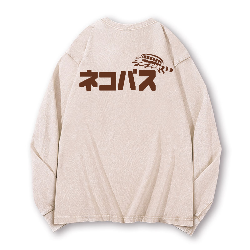 Ghibli Catbus Vintage Washed Cotton Back Art Long-sleeve T-shirt