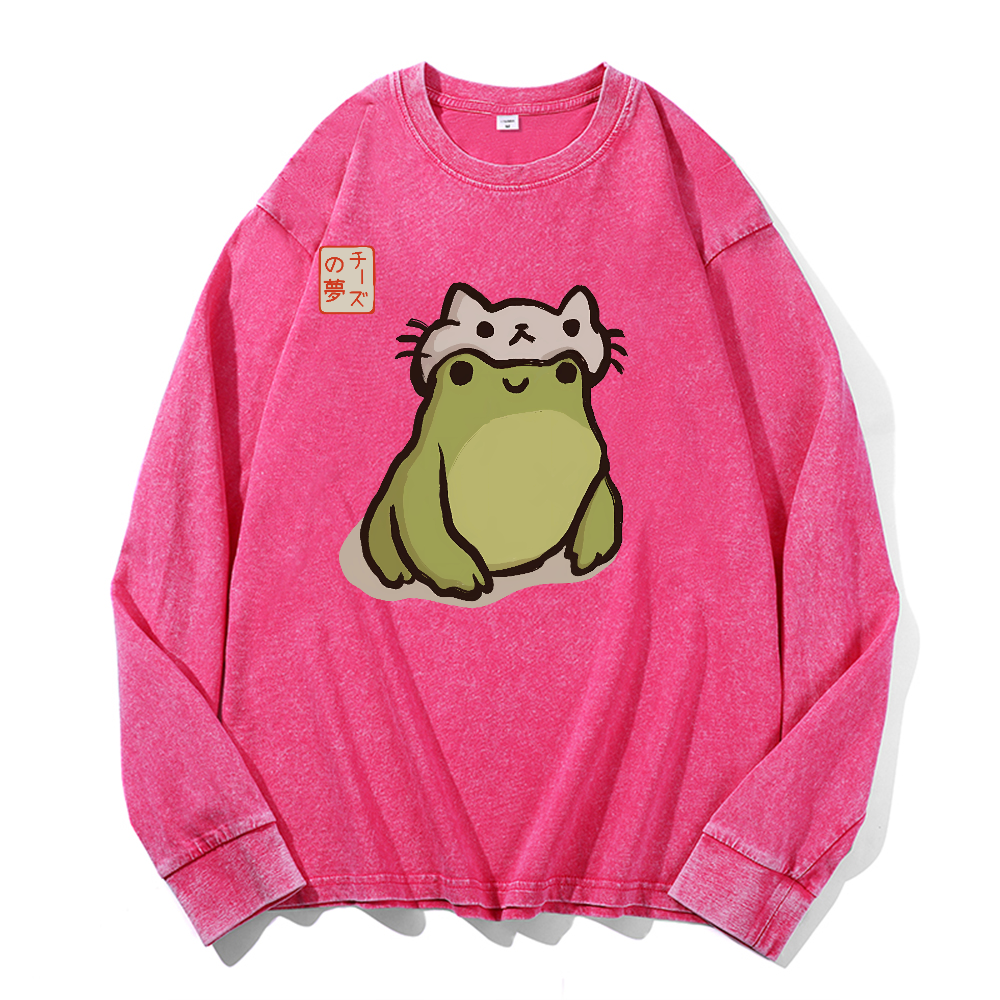 Frog Vintage Cotton Wash Crewneck Long-Sleeve T-Shirt