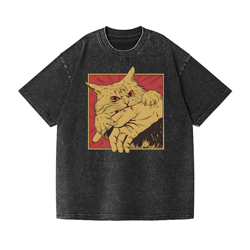 Cat Vintage Wash Japanese Design T-Shirt