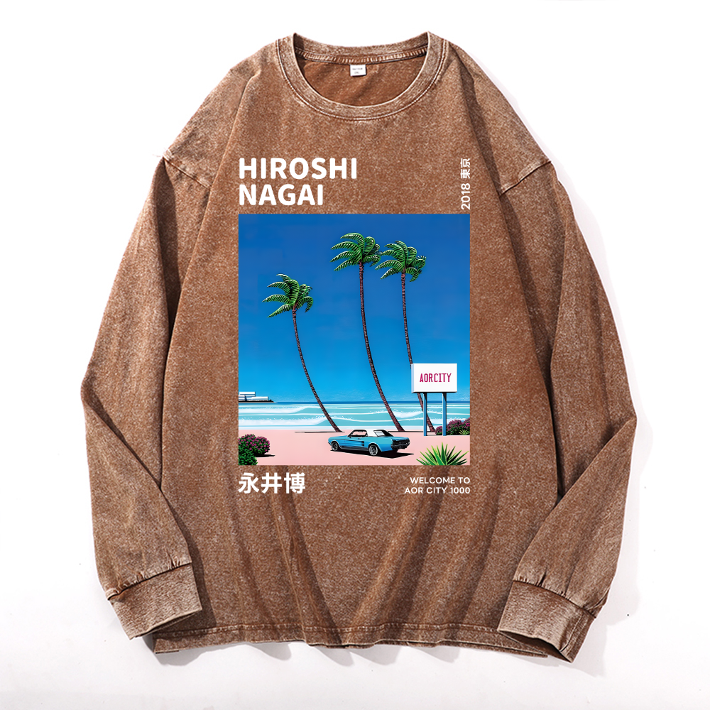 Hiroshi Nagai Vintage Cotton Wash Crewneck Long-Sleeve T-Shirt