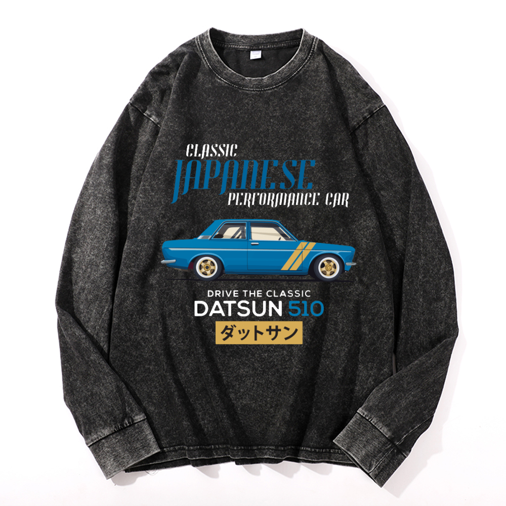 Vintage Cotton Wash Crewneck Long-Sleeve T-Shirt