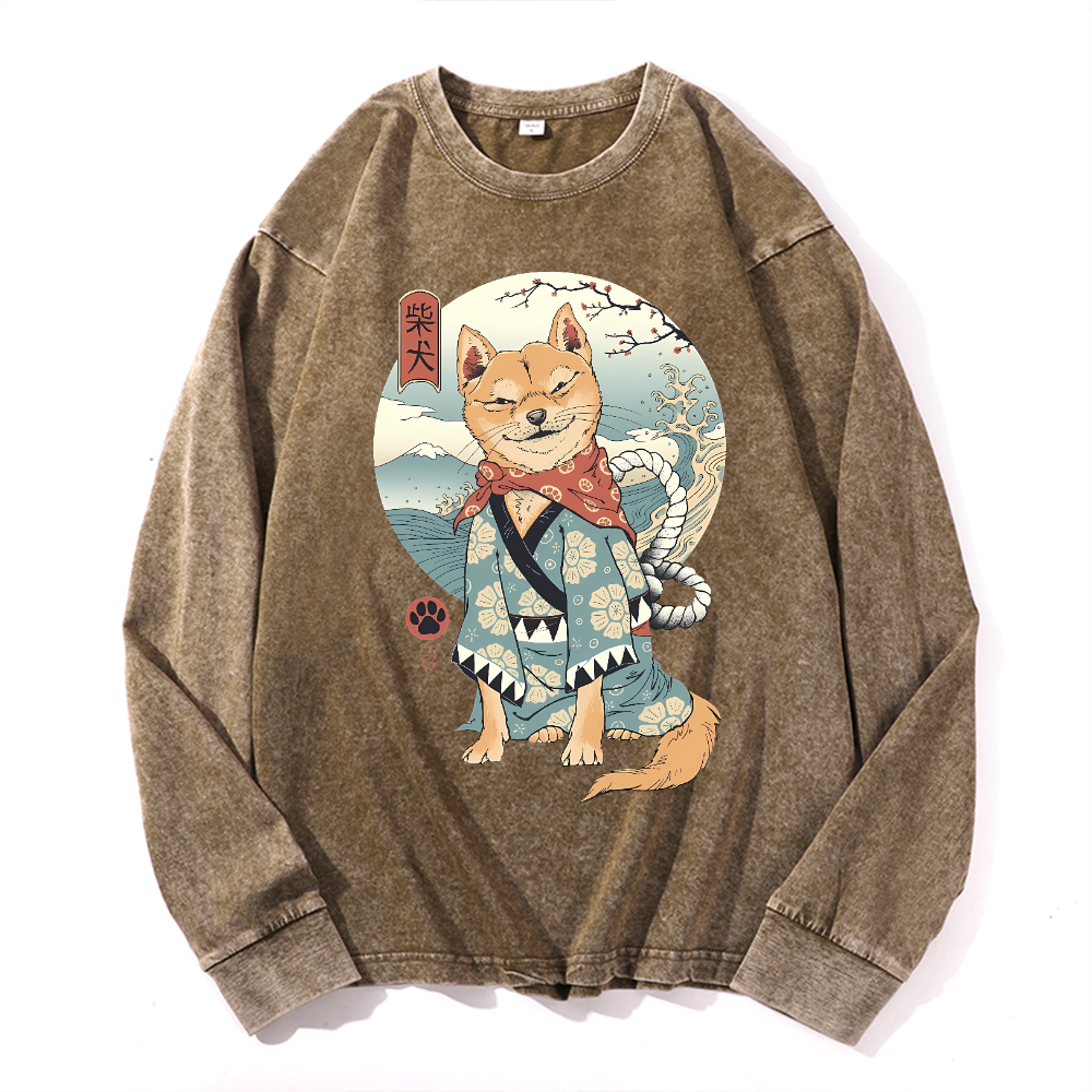 Vintage Cotton Wash Crewneck Long-Sleeve T-Shirt