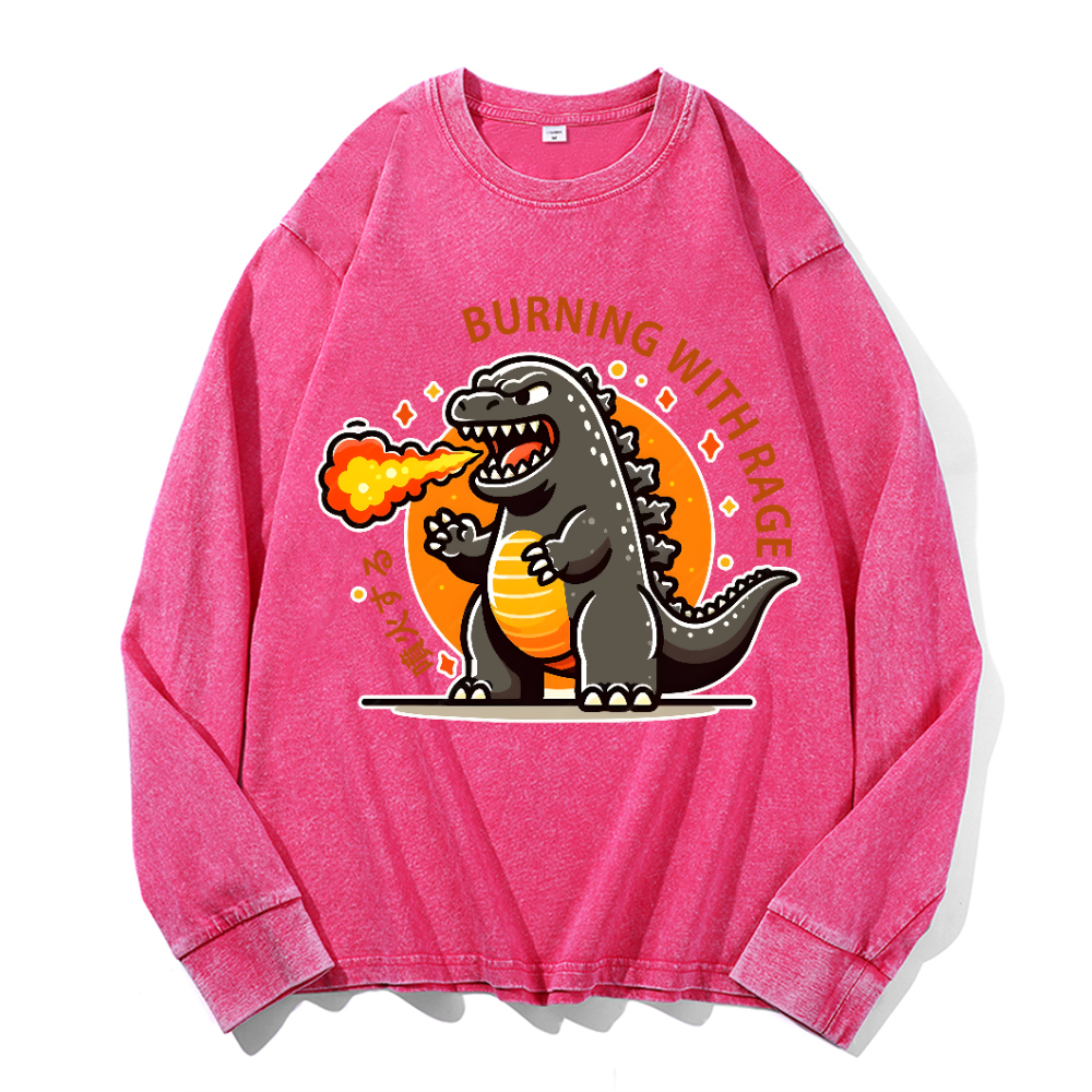 Burning Kaiju Vintage Cotton Wash Long-sleeve T-shirt