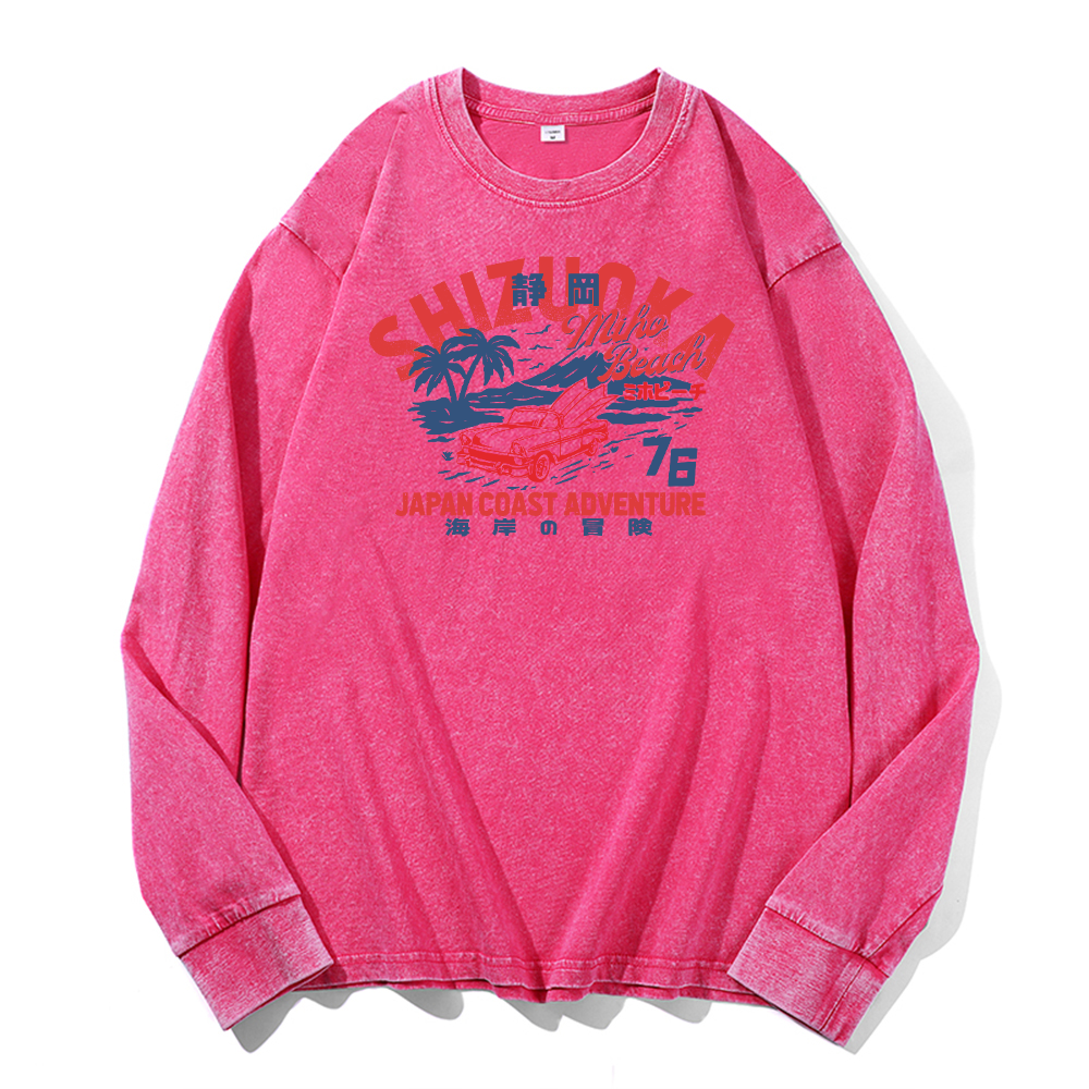 Japan Coast Adventure Vintage Cotton Wash Crewneck Long-Sleeve T-Shirt