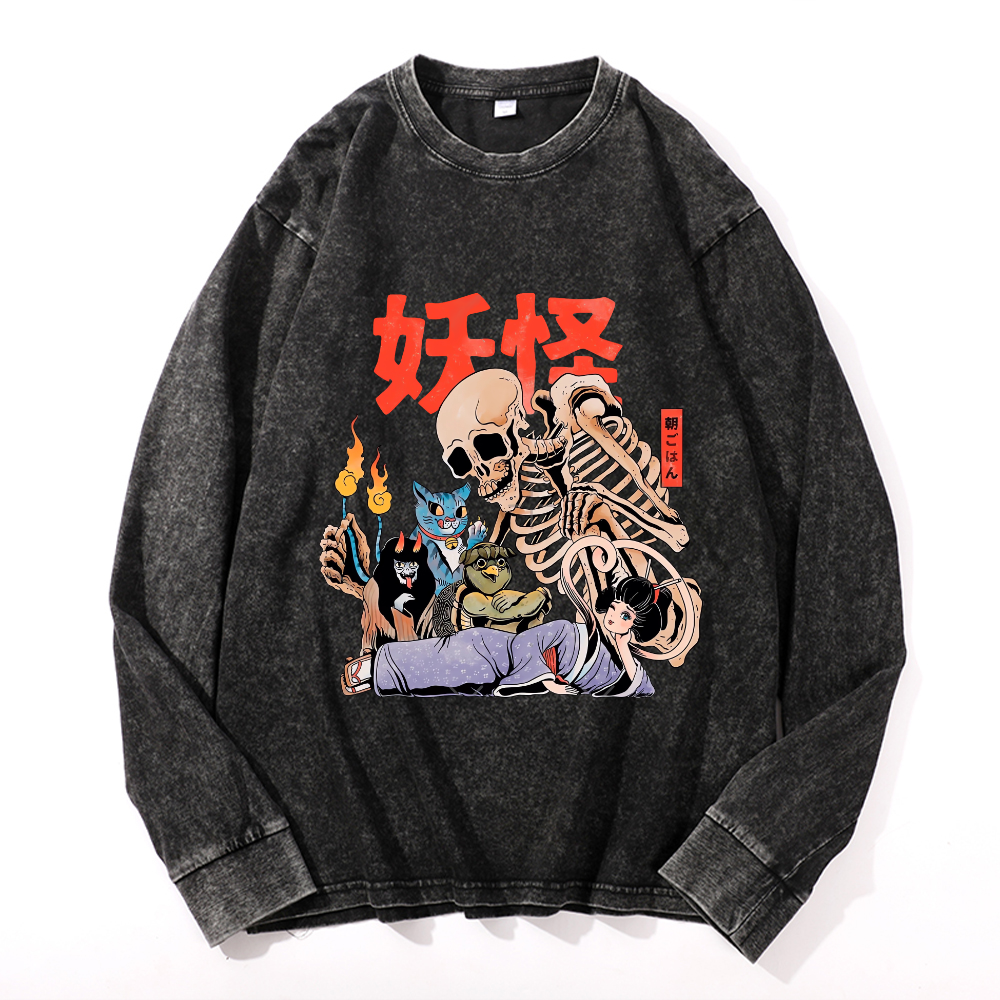 Vintage Cotton Wash Crewneck Long-Sleeve T-Shirt