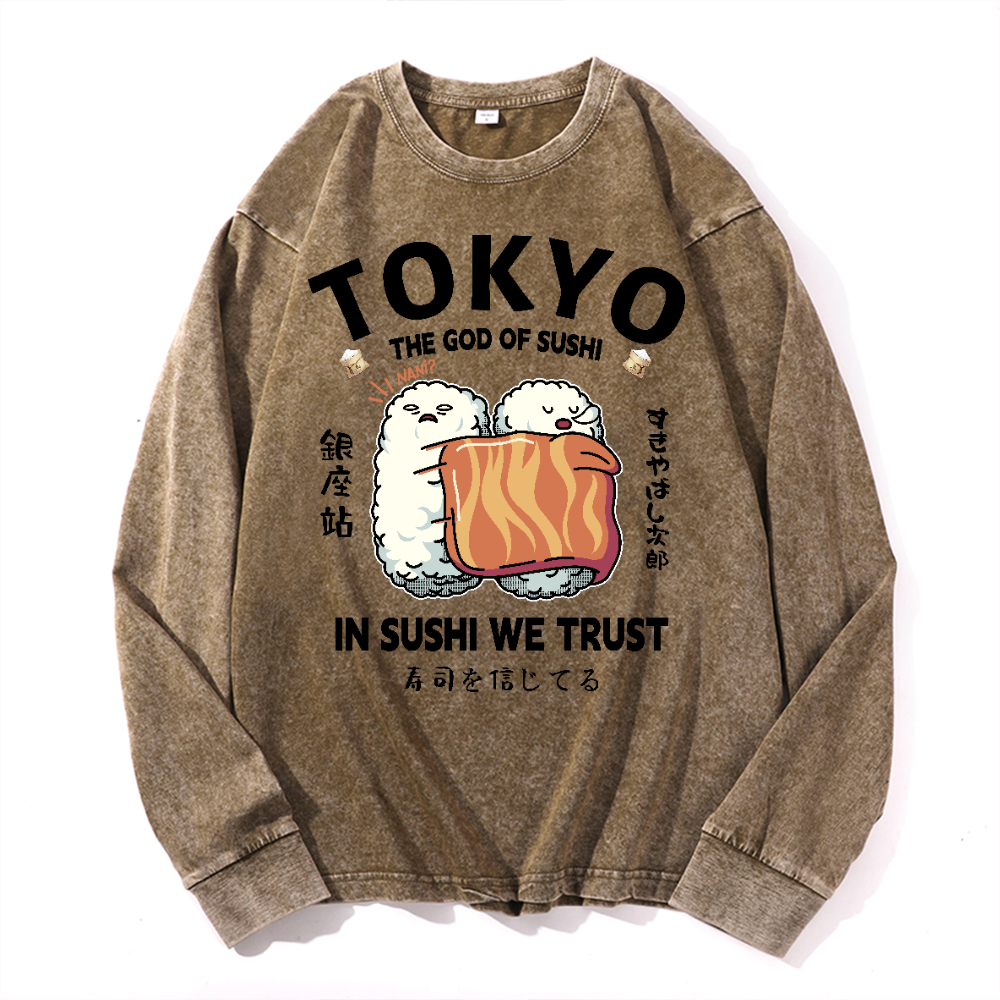 Sushi Vintage Cotton Wash Crewneck Sweatshirt