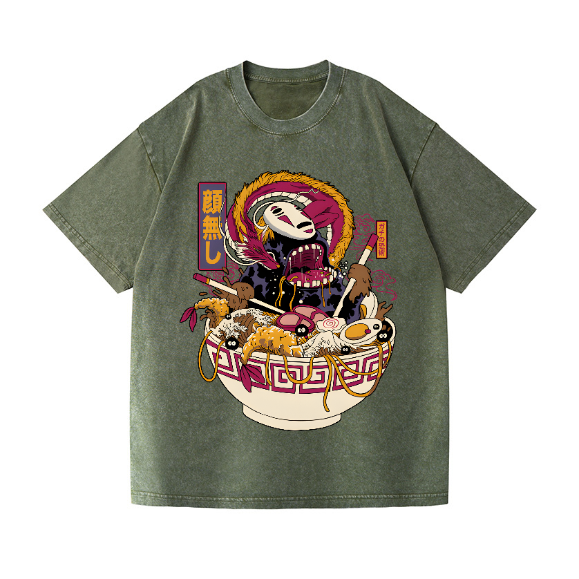 No Face Kaonashi Ramen Vintage Wash Japanese Design T-Shirt