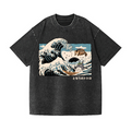 Ghibli Totoro Cat Anime Ukiyoe Wave Vintage Wash Japanese Design T-Shirt