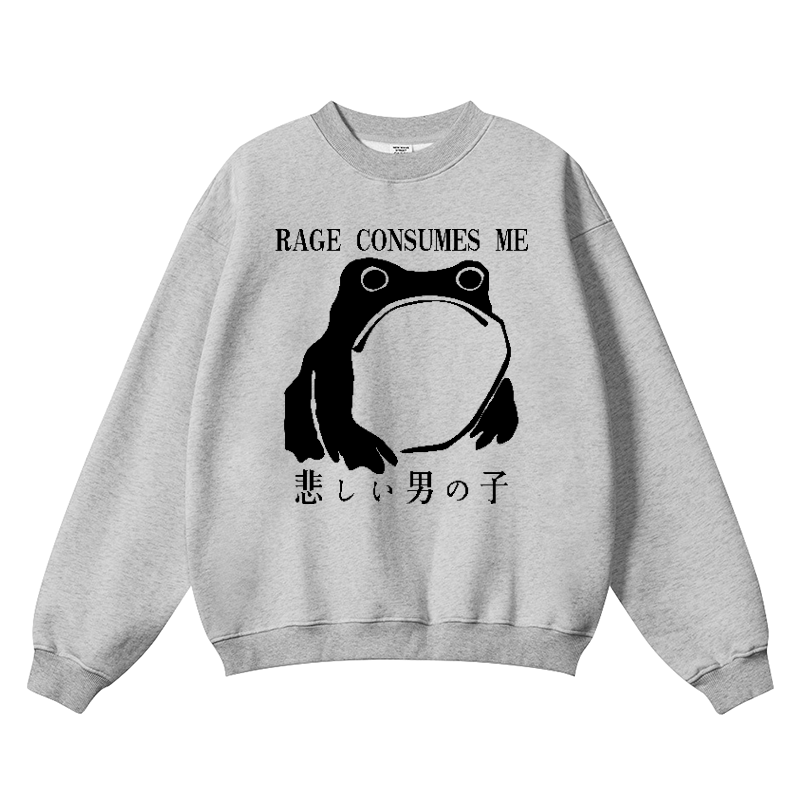 Rage Consumes Me Frog Vintage Cotton Blend Crewneck Sweatshirt
