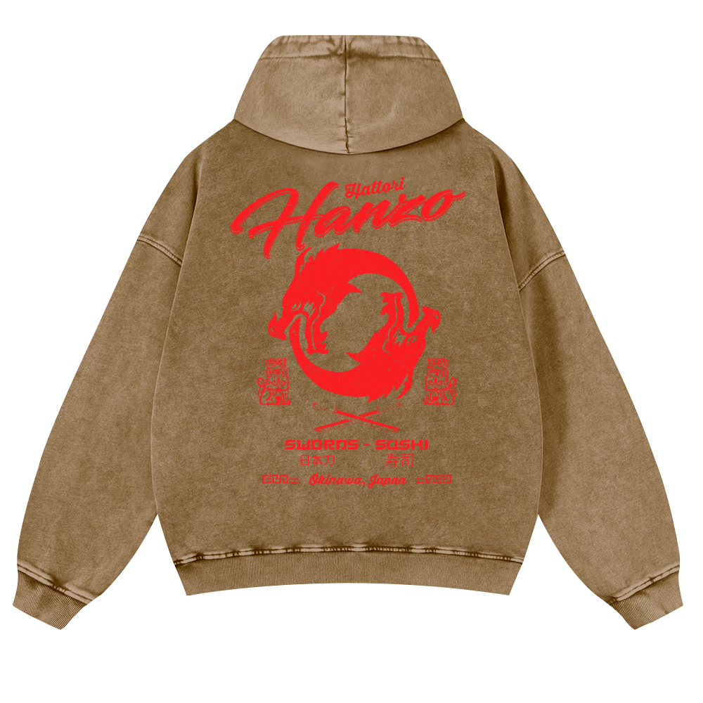 Okinawa Japan Hattori Hanzo Vintage Washed Cotton Back Art Hoodie