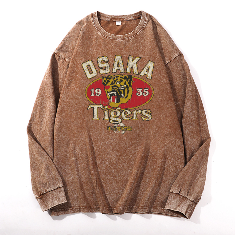 Osaka Tigers Vintage Cotton Wash Crewneck Long-Sleeve T-Shirt