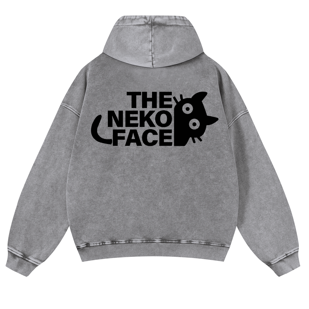 The Neko Face Vintage Washed Cotton Back Art Hoodie