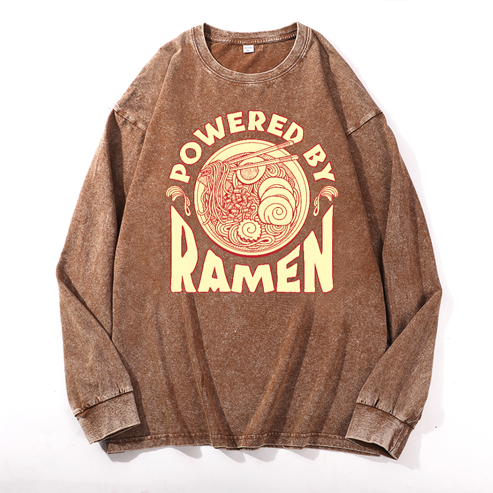 Ramen Vintage Cotton Wash Crewneck Long-Sleeve T-Shirt